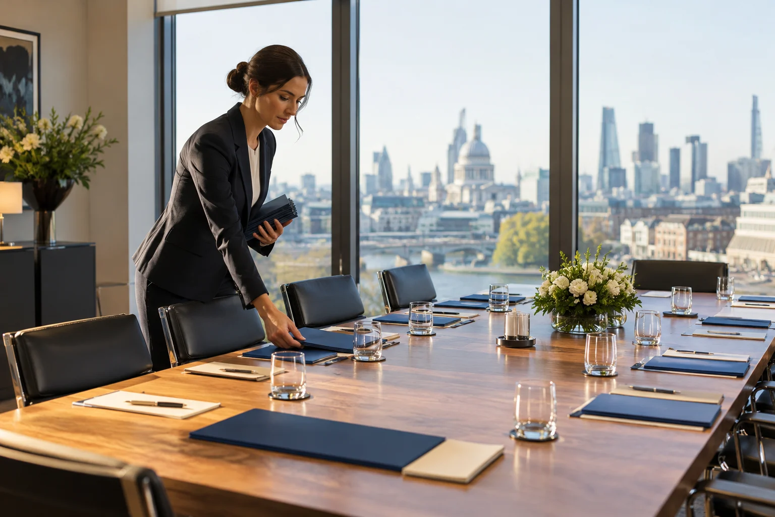 Illustrative executive assistant preparing a business meeting
